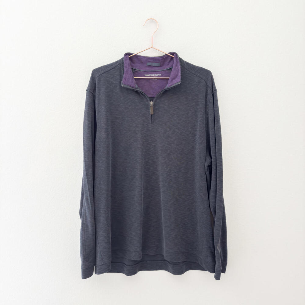Johnston & Murphy Reversible Solid Quarter-Zip Charcoal Grey‎ Size XL
